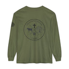 Grayson’s Ridge Farm Long Sleeve T-Shirt — Farm Logo Tee with Cross & American Flag