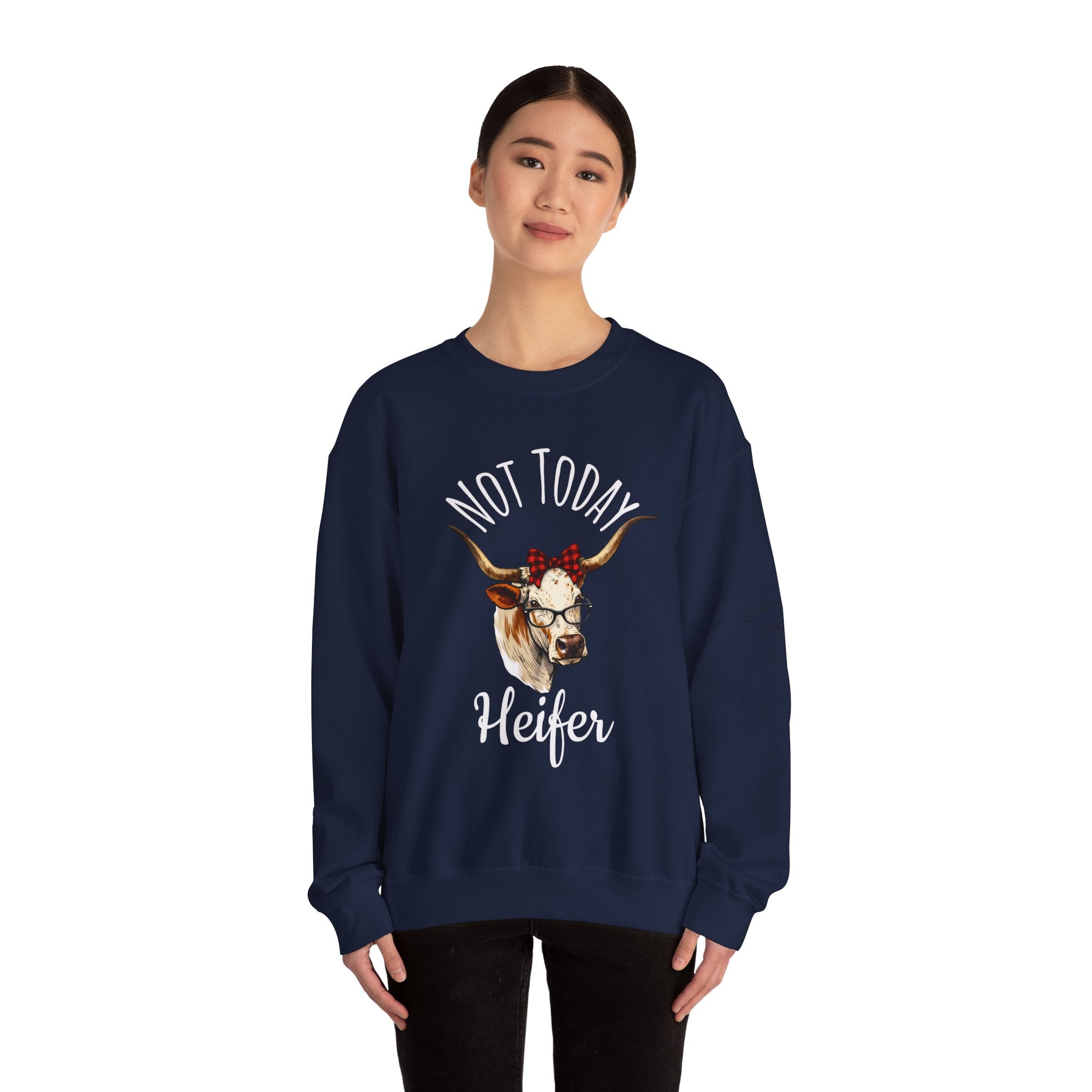 Not Today Heifer Crewneck Sweatshirt — Funny Cow Graphic Pullover for Women & Farm Lovers