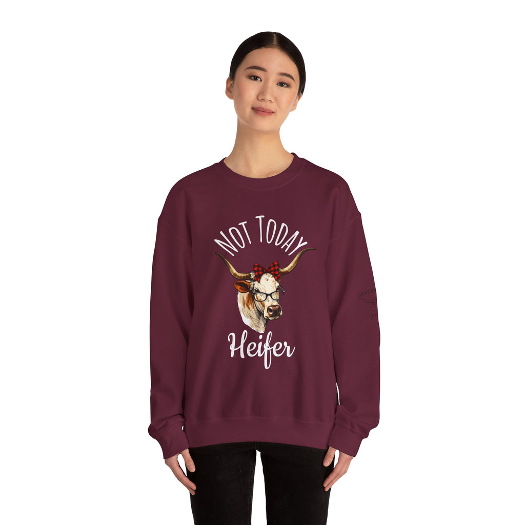 Not Today Heifer Crewneck Sweatshirt — Funny Cow Graphic Pullover for Women & Farm Lovers