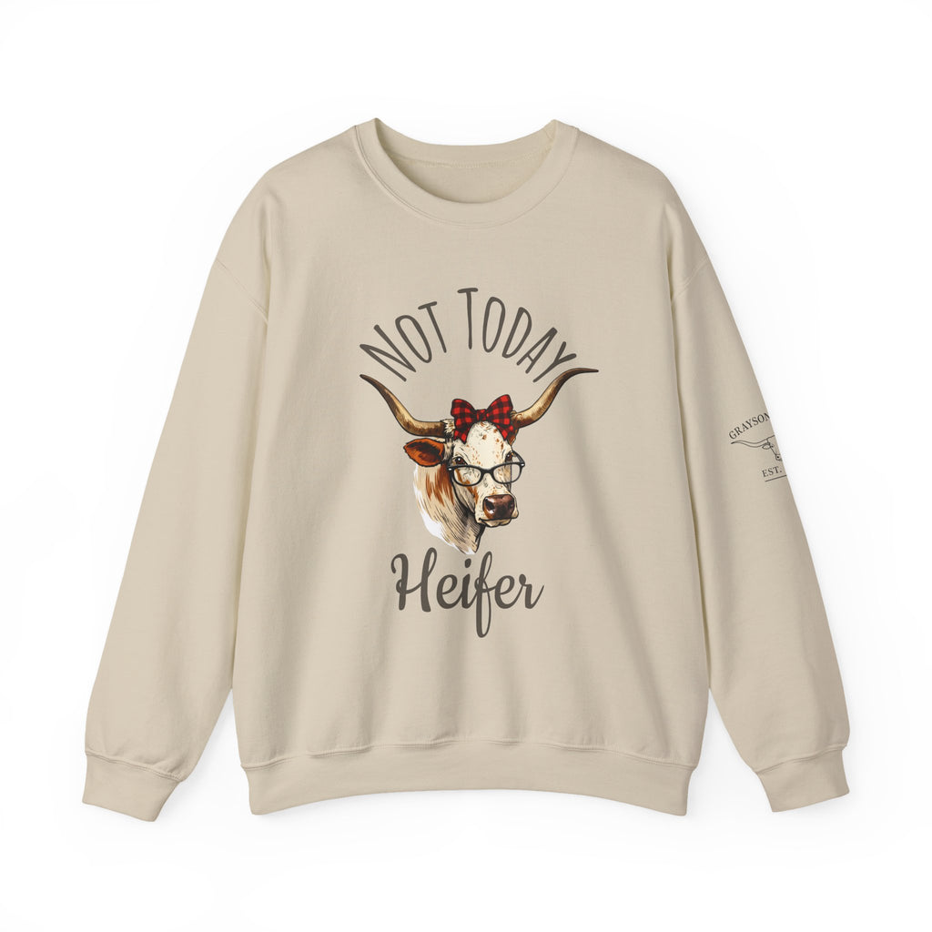 Not Today Heifer Crewneck Sweatshirt — Funny Cow Graphic Pullover for Women & Farm Lovers