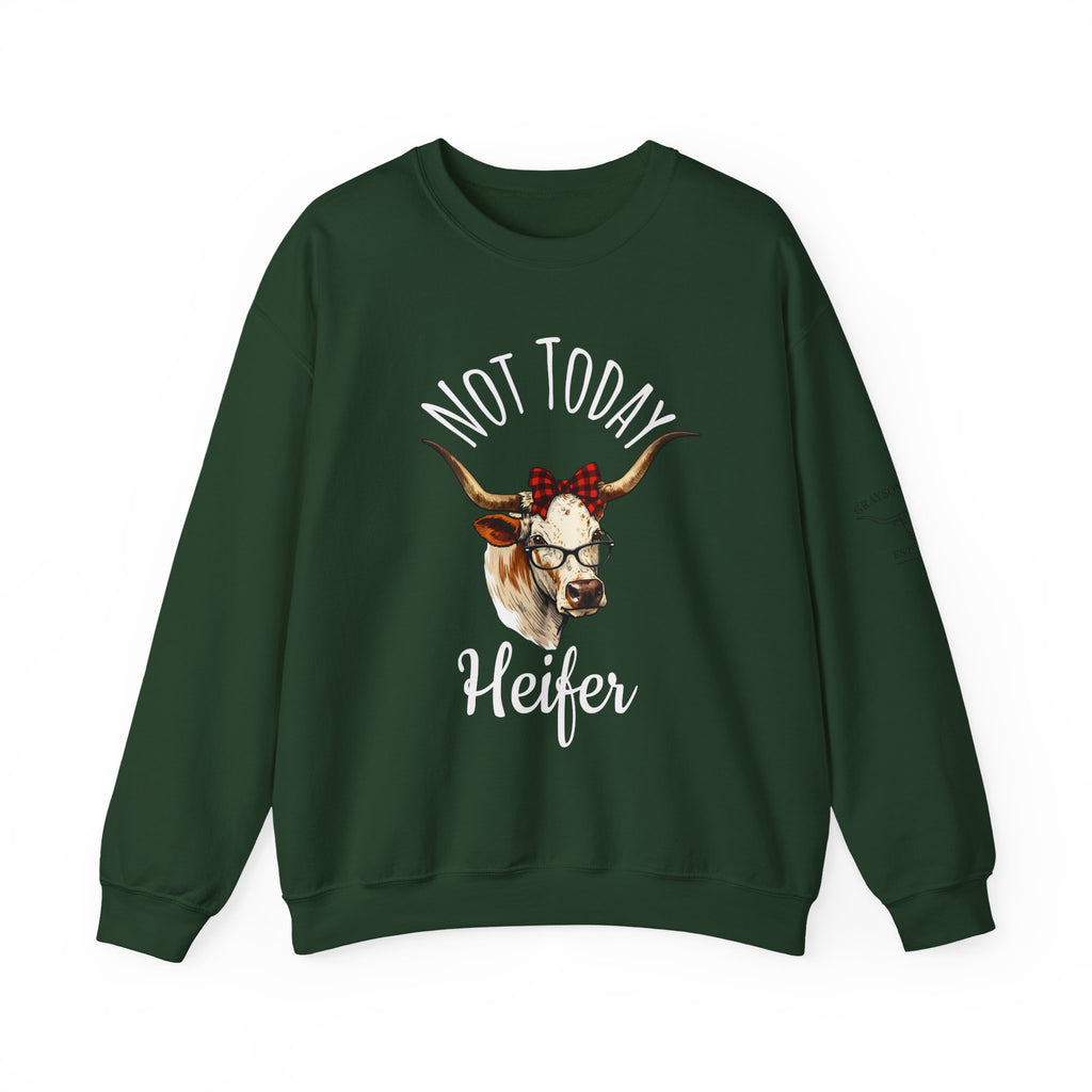 Not Today Heifer Crewneck Sweatshirt — Funny Cow Graphic Pullover for Women & Farm Lovers