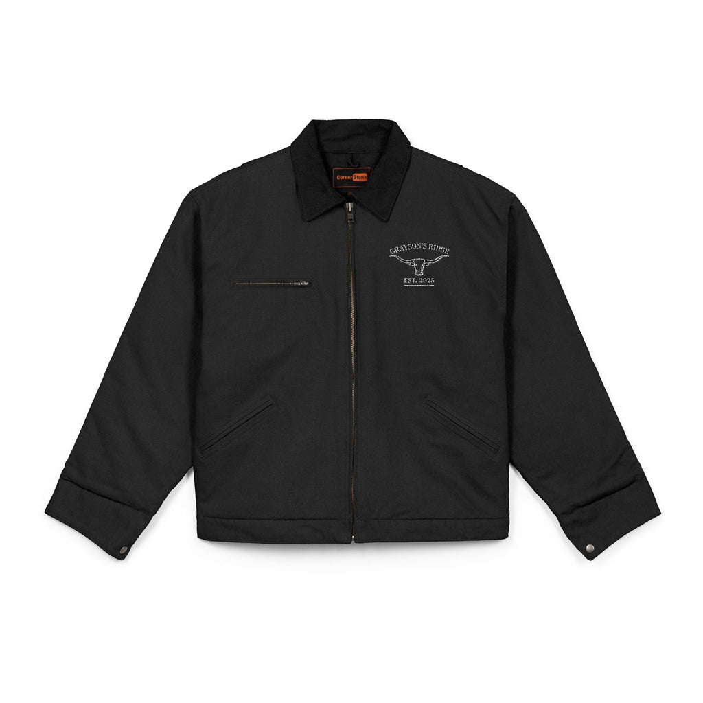Embroidered Grey Duck Cloth Work Jacket – Durable Men’s Utility Coat