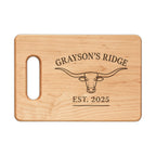 Engraved Longhorn Cutting Board – Personalized 'Grayson’s Ridge' EST. 2025