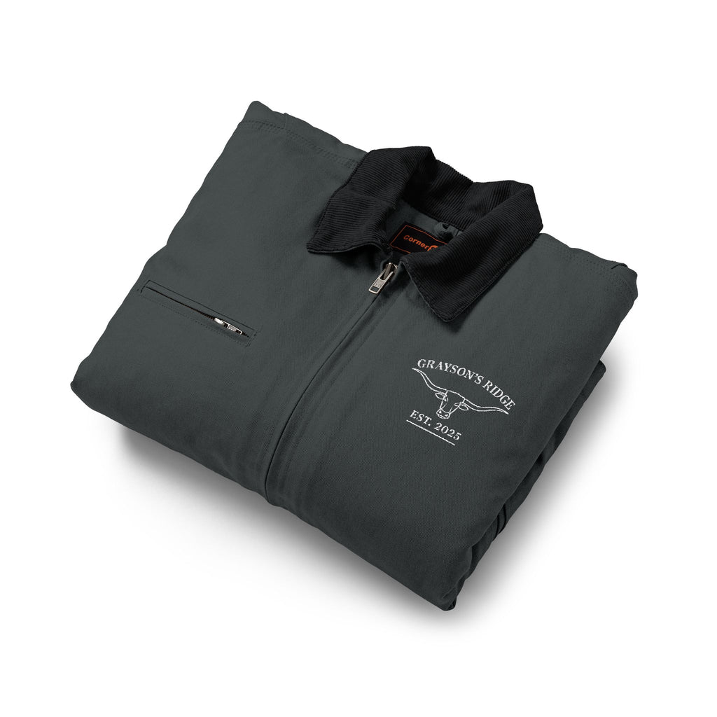 Embroidered Grey Duck Cloth Work Jacket – Durable Men’s Utility Coat