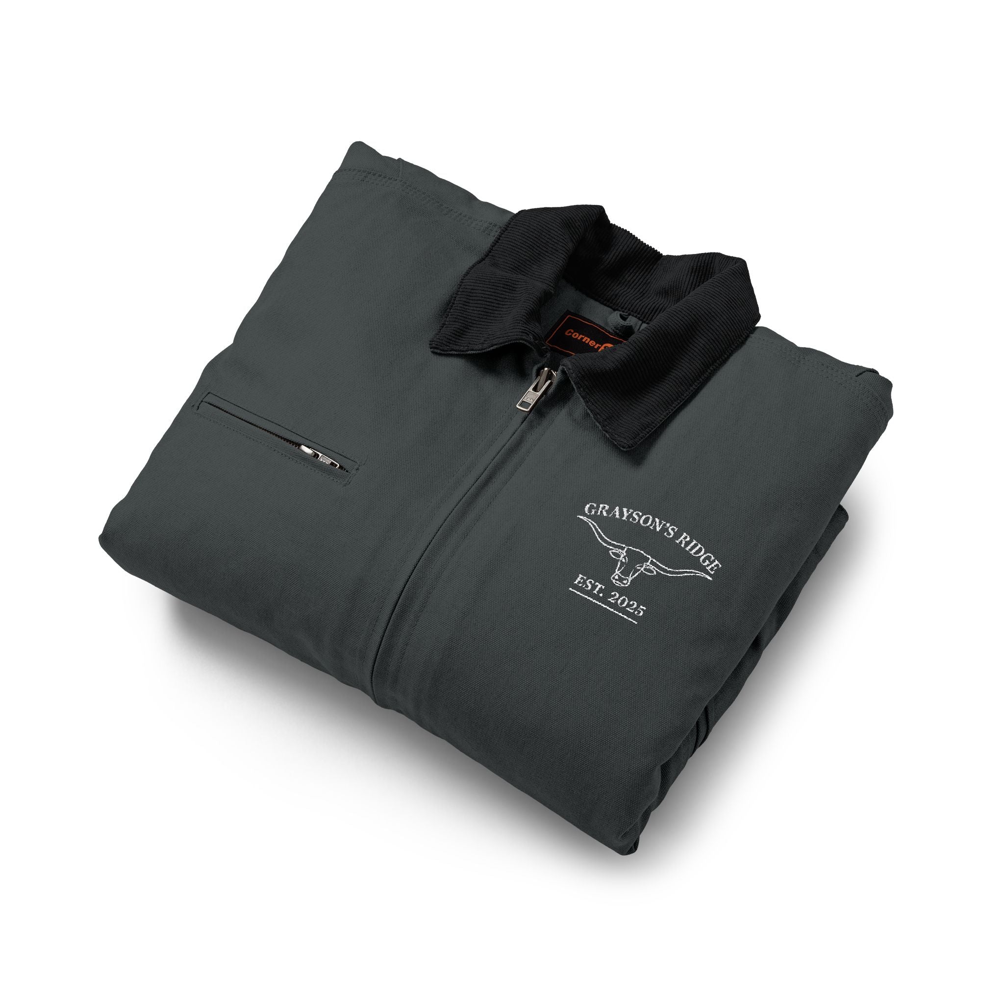 Embroidered Grey Duck Cloth Work Jacket – Durable Men’s Utility Coat