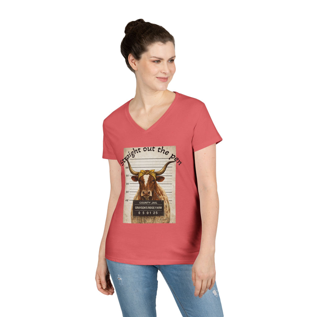 Straight Out The Pen Longhorn V-Neck Tee