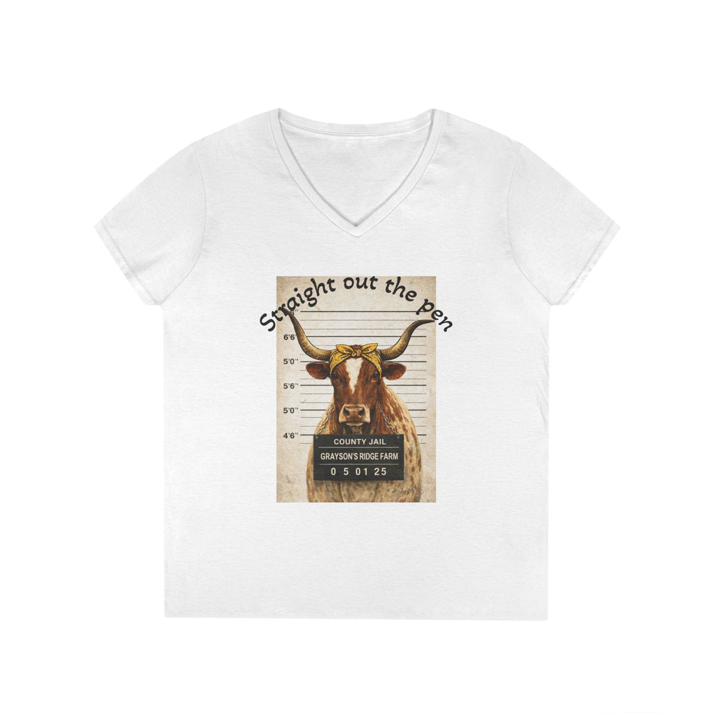 Straight Out The Pen Longhorn V-Neck Tee