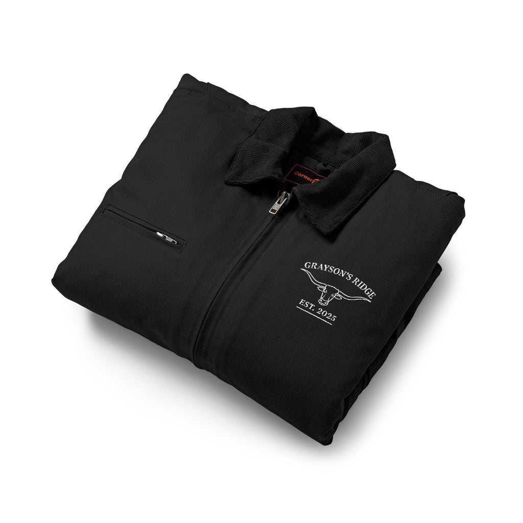 Embroidered Grey Duck Cloth Work Jacket – Durable Men’s Utility Coat