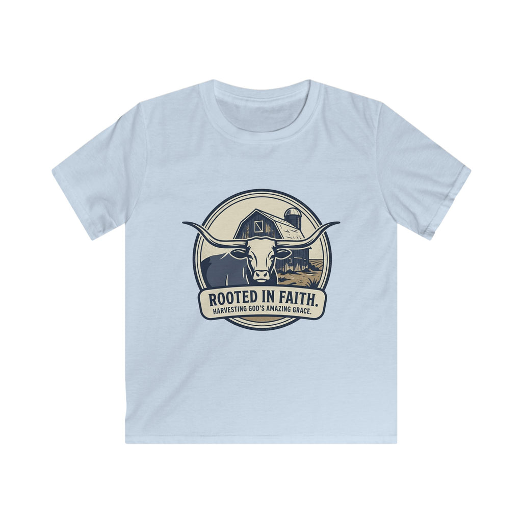 Kids Farm Faith T‑Shirt — "Rooted in Faith, Harvesting God’s Amazing Grace"