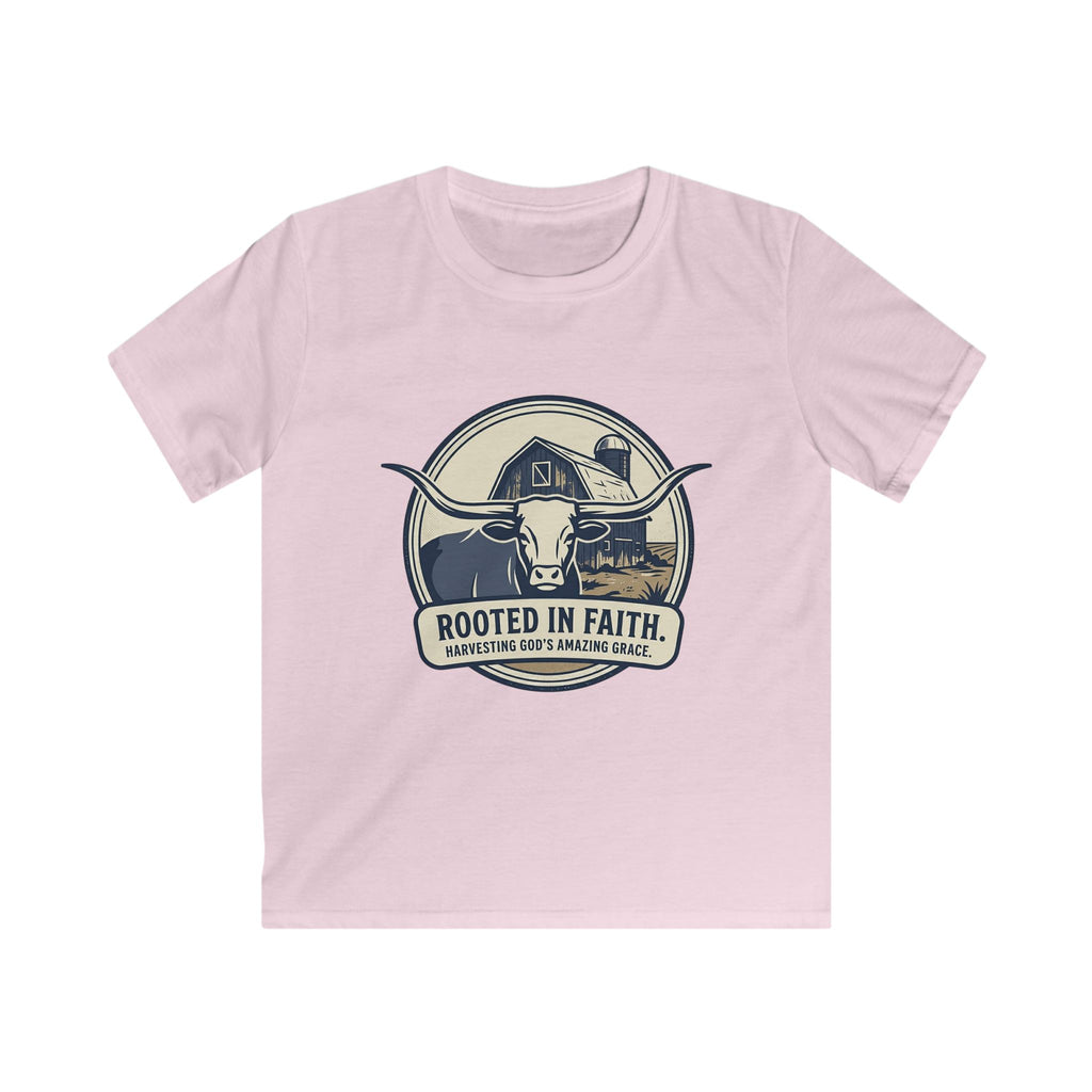 Kids Farm Faith T‑Shirt — "Rooted in Faith, Harvesting God’s Amazing Grace"