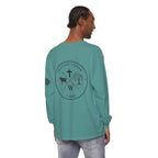 Grayson’s Ridge Farm Long Sleeve T-Shirt — Farm Logo Tee with Cross & American Flag