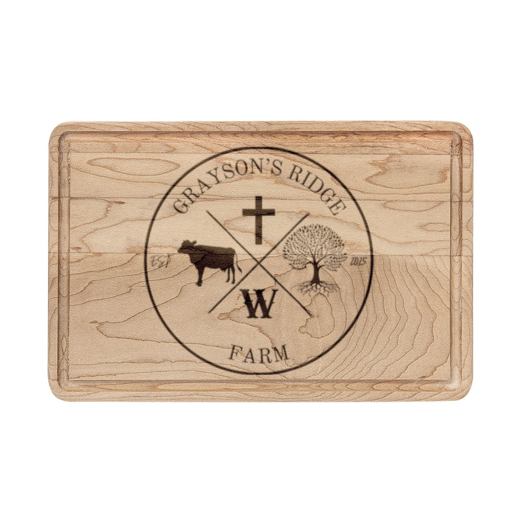 Engraved Farm Logo Wooden Cutting Board – Personalized Ranch & Country Kitchen Gift