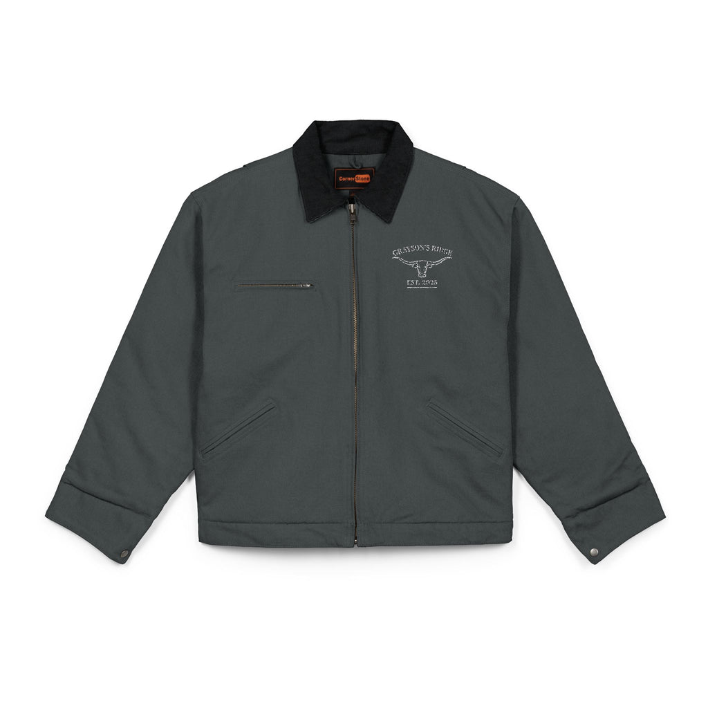 Embroidered Grey Duck Cloth Work Jacket – Durable Men’s Utility Coat