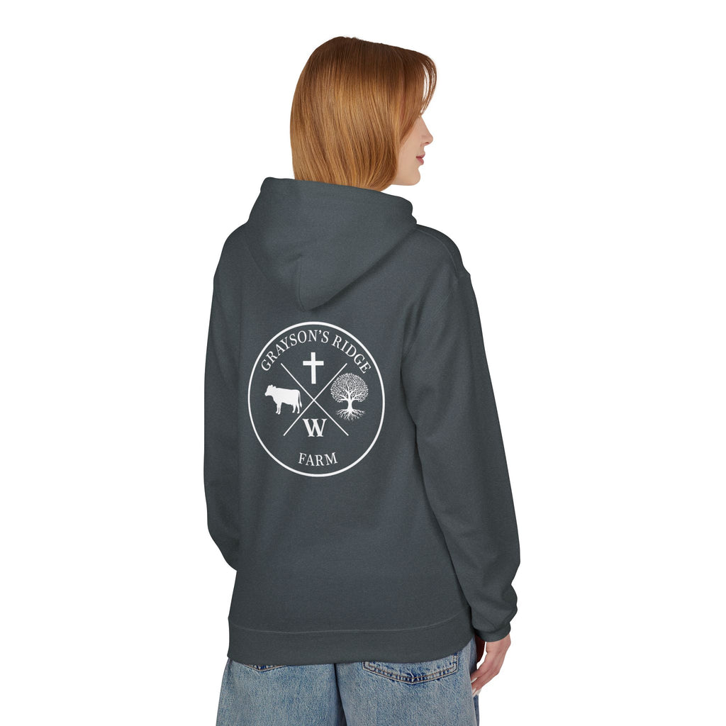 Farm Crest Hoodie – Grey "Grayson’s Ridge Farm" Pullover