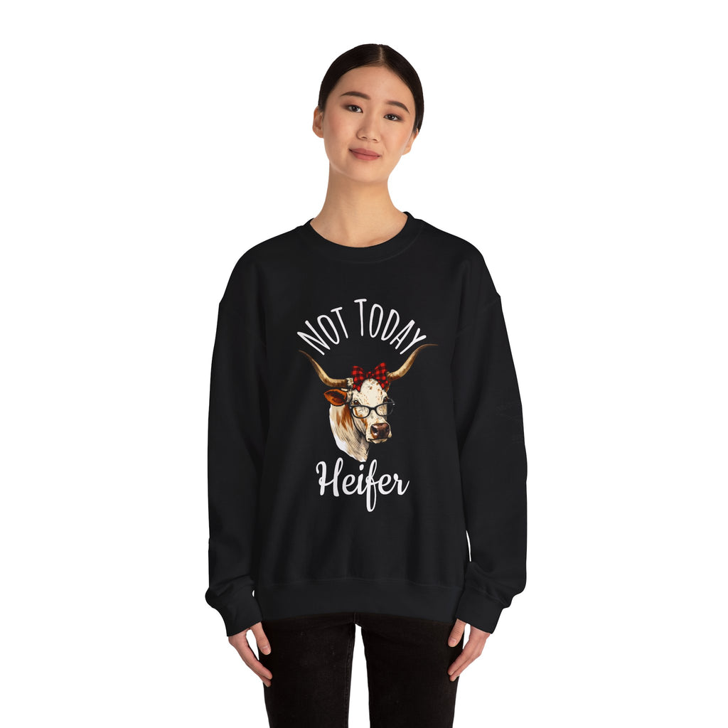 Not Today Heifer Crewneck Sweatshirt — Funny Cow Graphic Pullover for Women & Farm Lovers