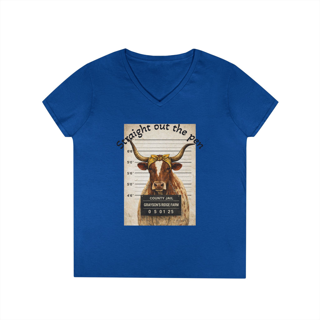 Straight Out The Pen Longhorn V-Neck Tee