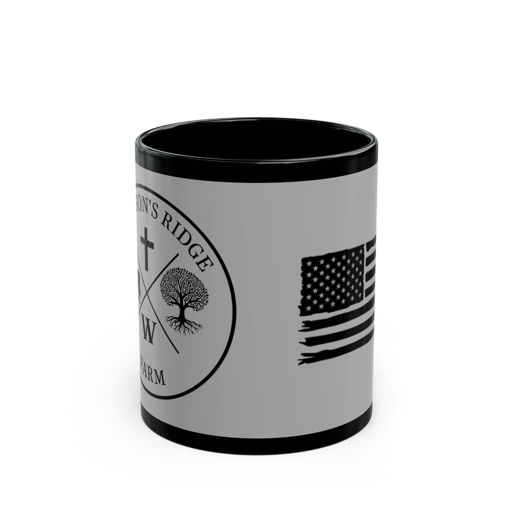 American Flag Farm Logo Mug — Black Ceramic Coffee Cup (11oz/15oz)