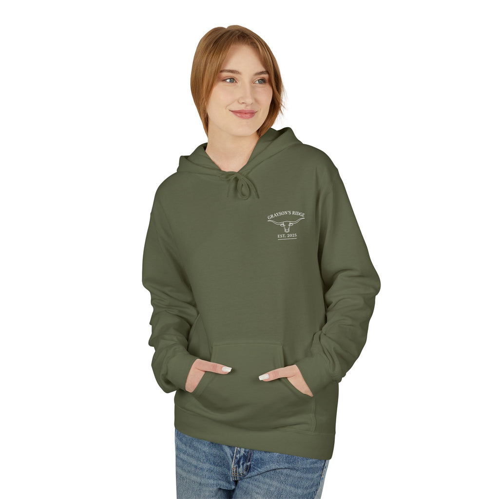 Farm Crest Hoodie – Grey "Grayson’s Ridge Farm" Pullover
