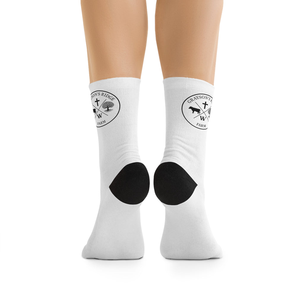 Recycled Poly Socks — Eco Athletic Crew Socks with Vintage Farm Crest