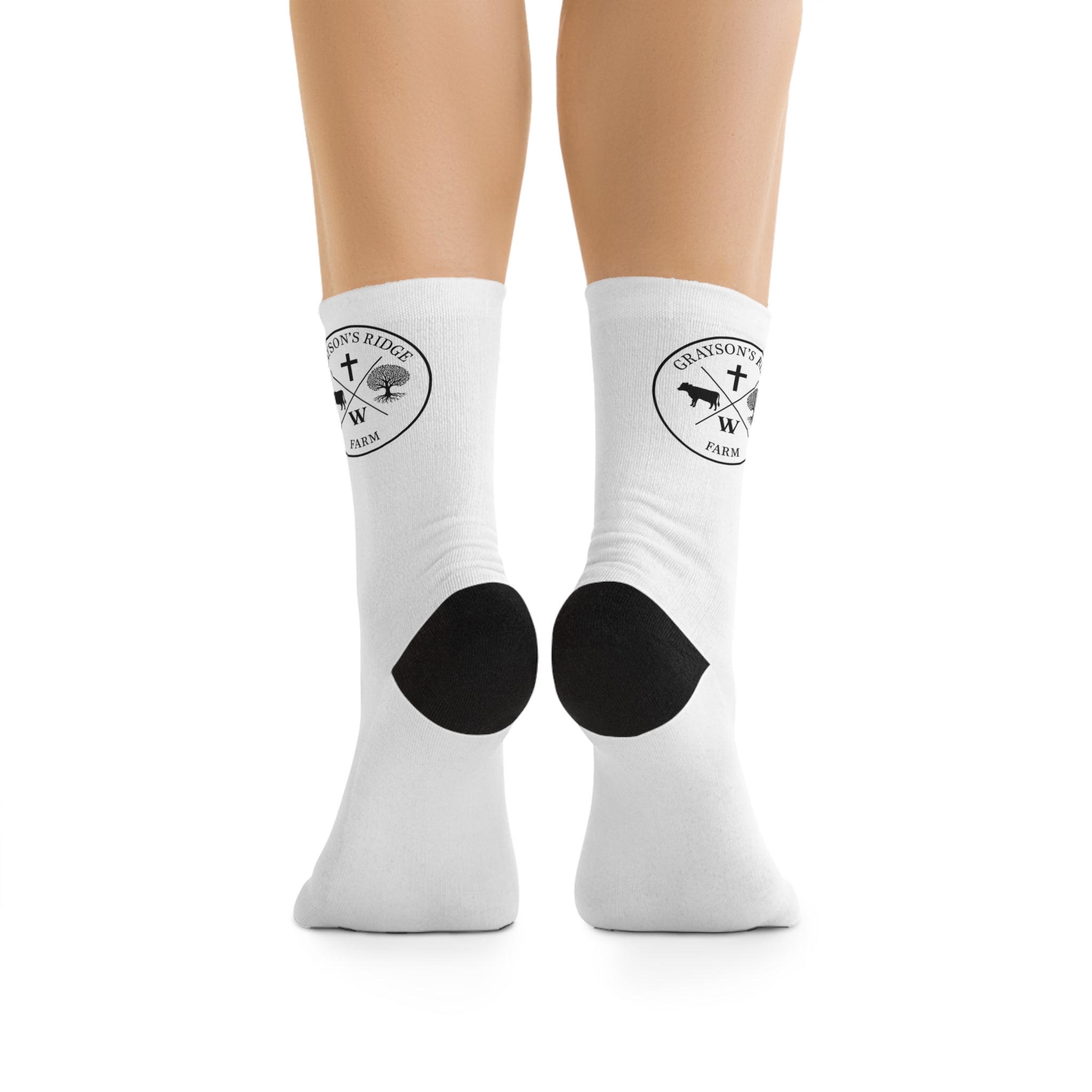 Recycled Poly Socks — Eco Athletic Crew Socks with Vintage Farm Crest