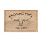 Engraved Longhorn Cutting Board – Personalized 'Grayson’s Ridge' EST. 2025