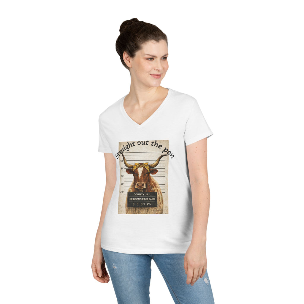 Straight Out The Pen Longhorn V-Neck Tee