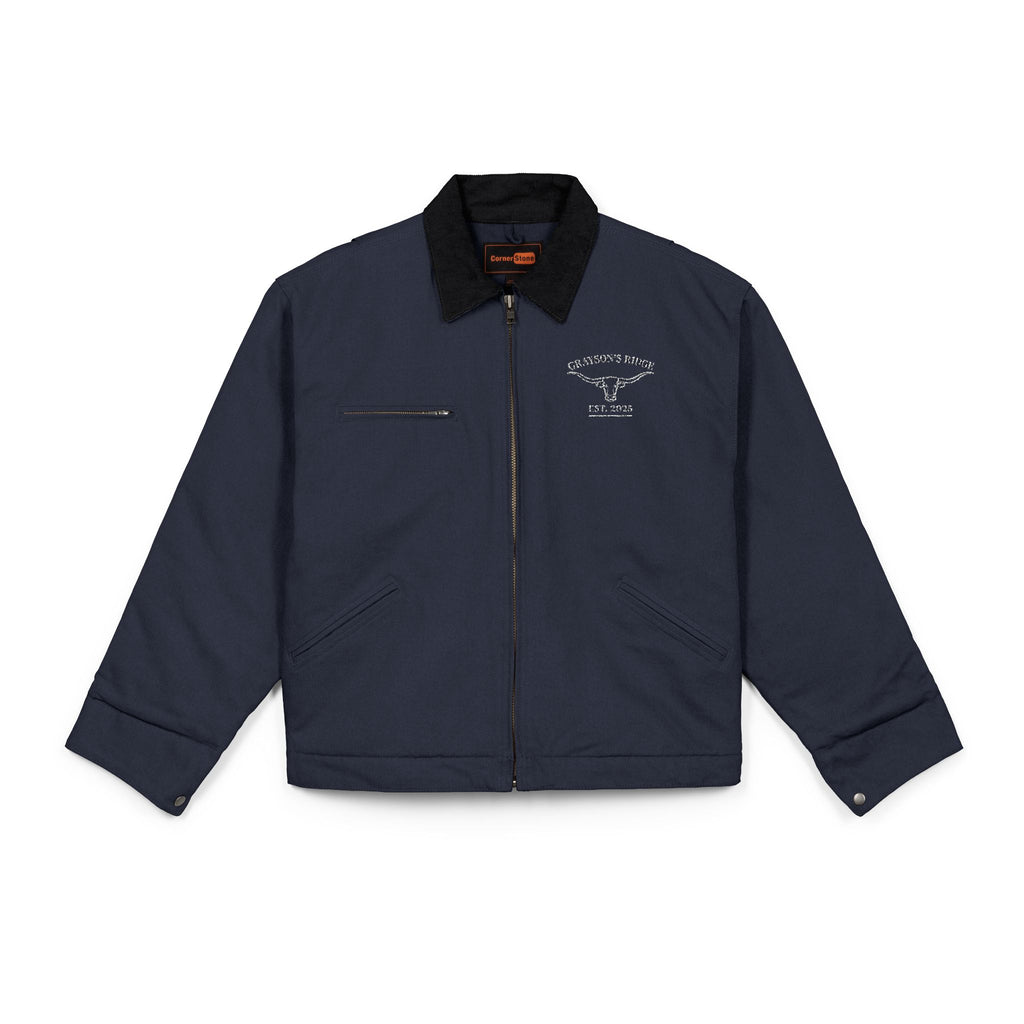 Embroidered Grey Duck Cloth Work Jacket – Durable Men’s Utility Coat