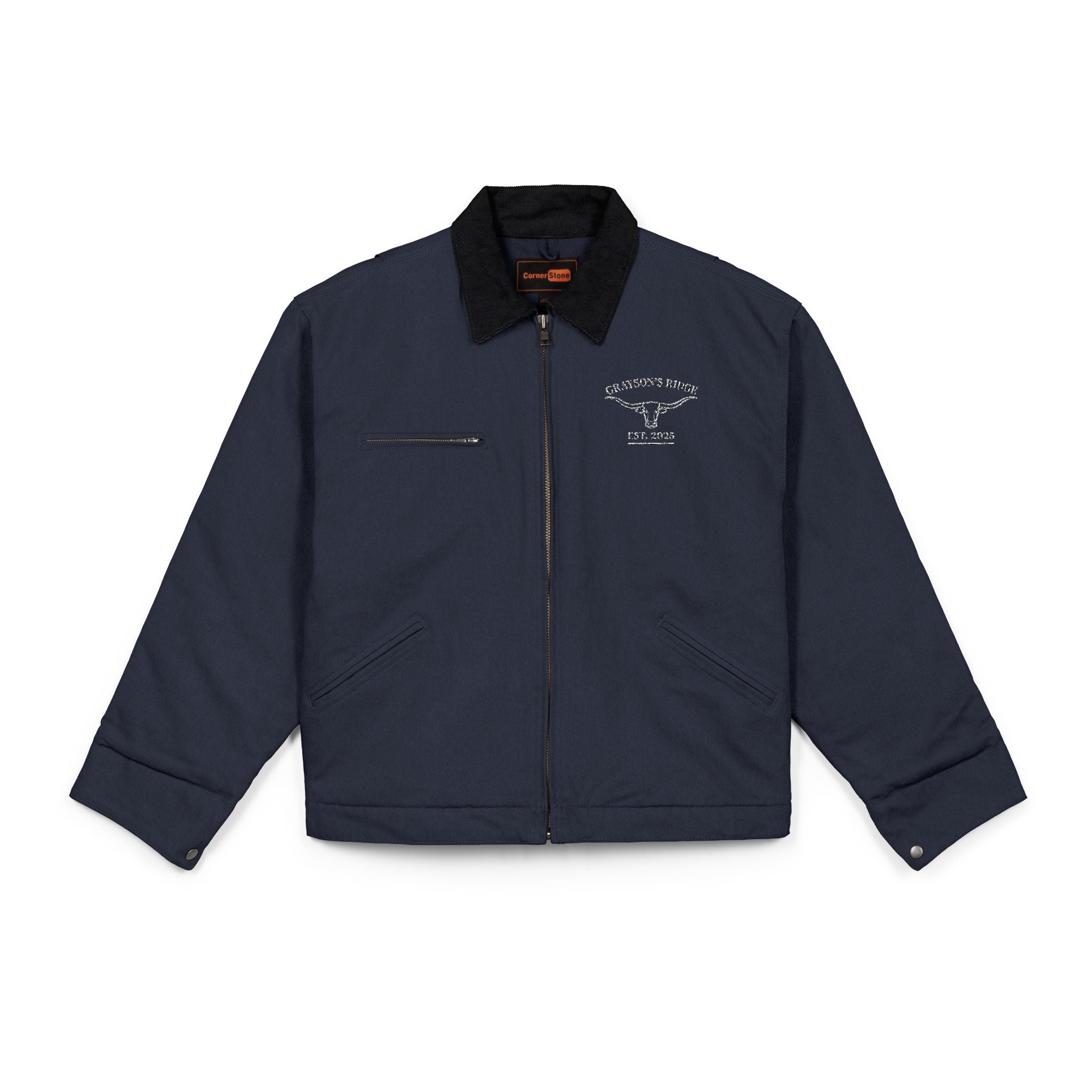 Embroidered Grey Duck Cloth Work Jacket – Durable Men’s Utility Coat
