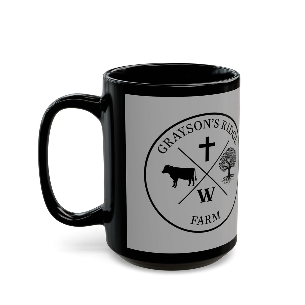 American Flag Farm Logo Mug — Black Ceramic Coffee Cup (11oz/15oz)