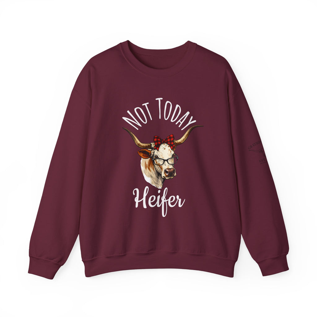 Not Today Heifer Crewneck Sweatshirt — Funny Cow Graphic Pullover for Women & Farm Lovers