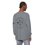 Grayson’s Ridge Farm Long Sleeve T-Shirt — Farm Logo Tee with Cross & American Flag