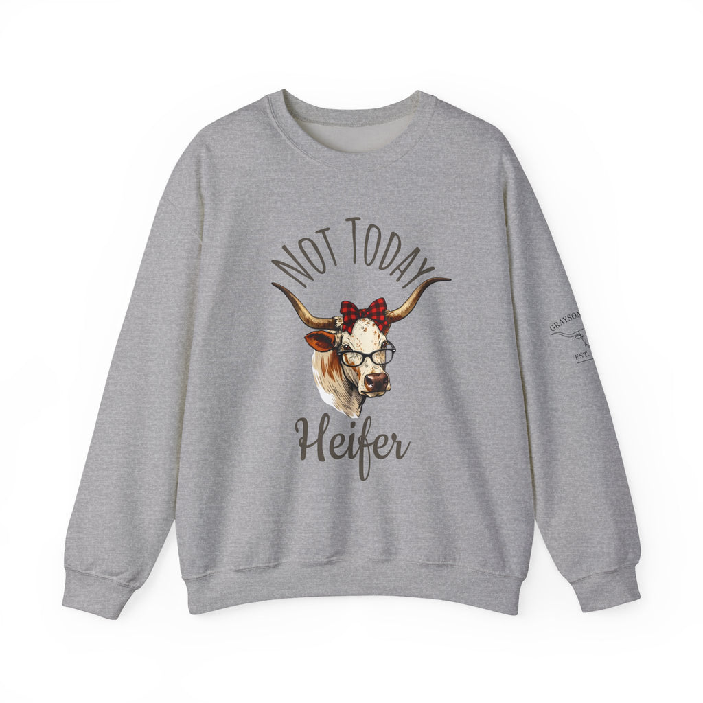 Not Today Heifer Crewneck Sweatshirt — Funny Cow Graphic Pullover for Women & Farm Lovers