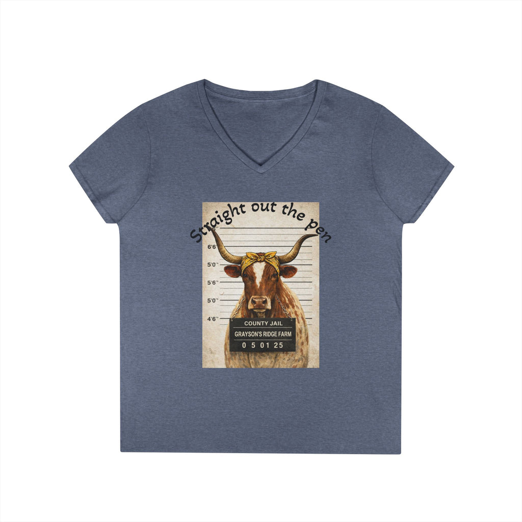 Straight Out The Pen Longhorn V-Neck Tee
