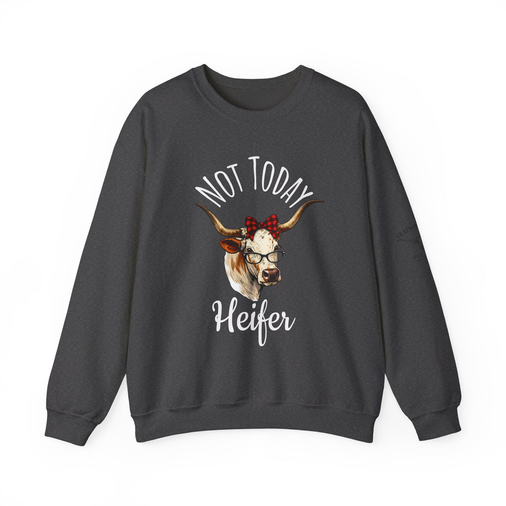 Not Today Heifer Crewneck Sweatshirt — Funny Cow Graphic Pullover for Women & Farm Lovers