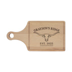 Engraved Longhorn Cutting Board – Personalized 'Grayson’s Ridge' EST. 2025