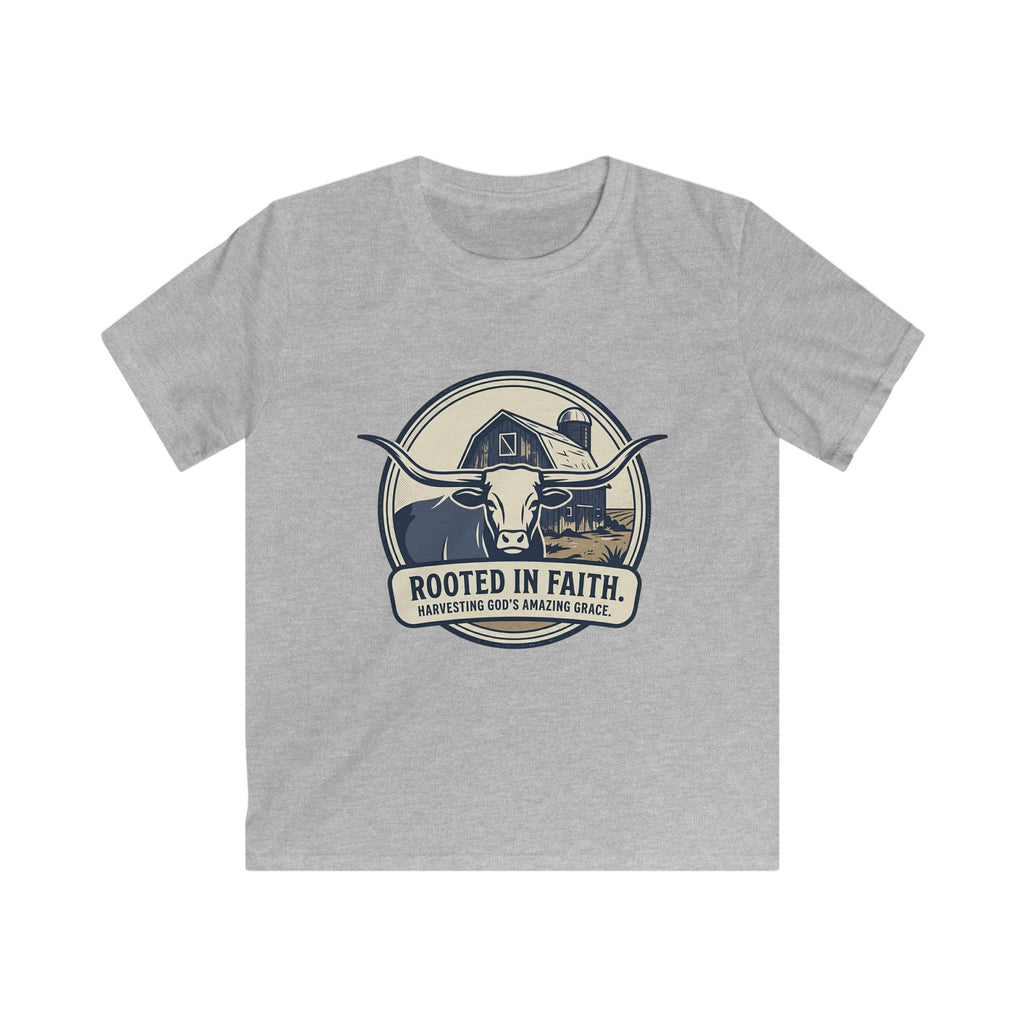 Kids Farm Faith T‑Shirt — "Rooted in Faith, Harvesting God’s Amazing Grace"