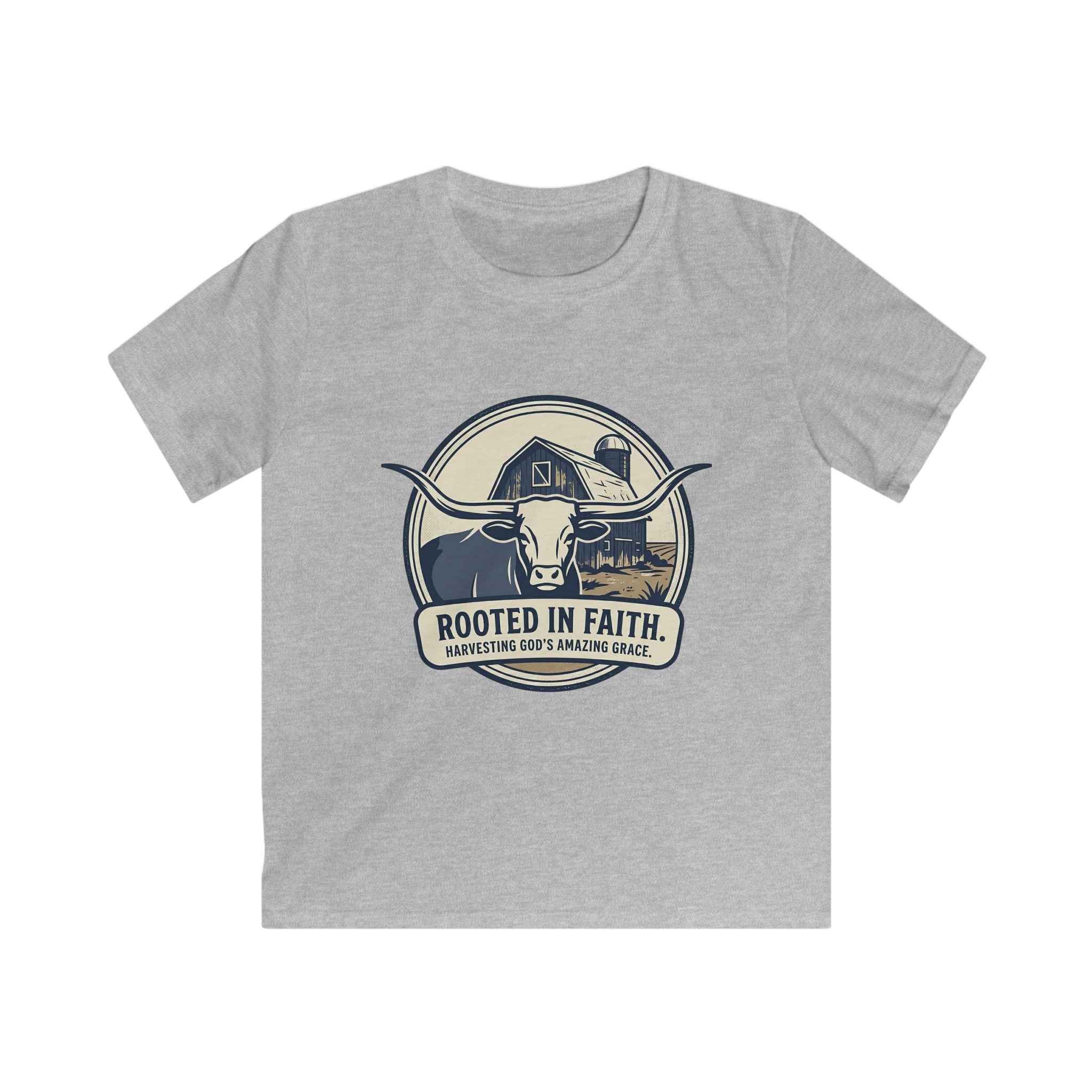 Kids Farm Faith T‑Shirt — "Rooted in Faith, Harvesting God’s Amazing Grace"