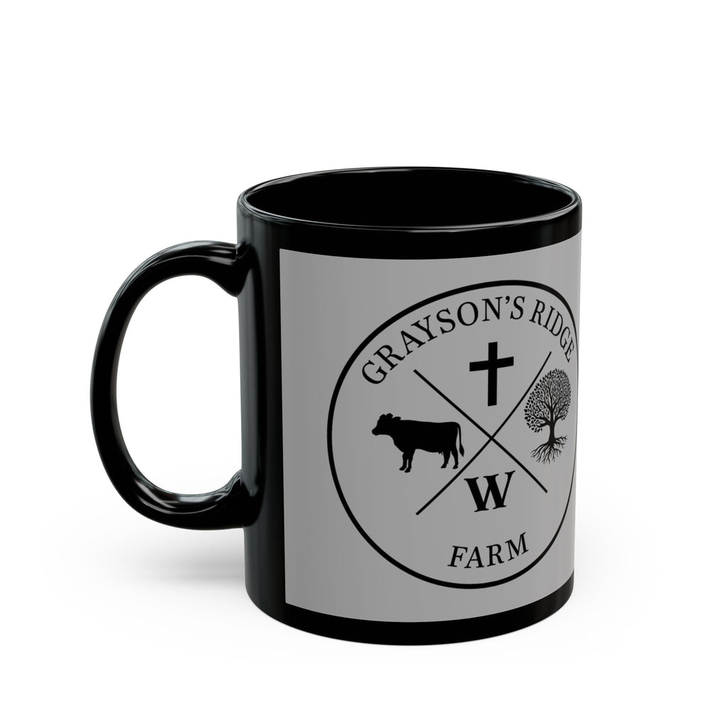 American Flag Farm Logo Mug — Black Ceramic Coffee Cup (11oz/15oz)