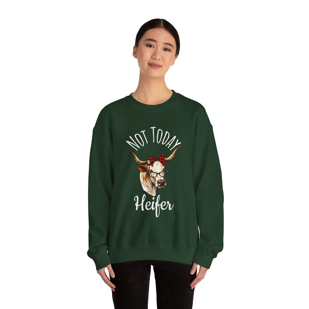 Not Today Heifer Crewneck Sweatshirt — Funny Cow Graphic Pullover for Women & Farm Lovers