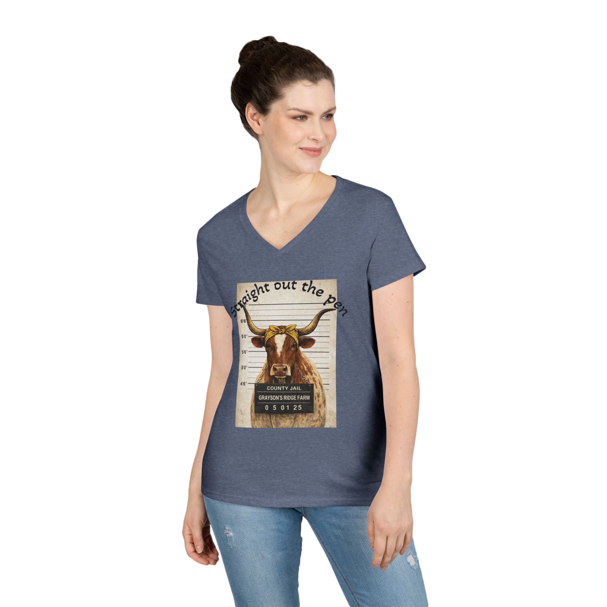 Straight Out The Pen Longhorn V-Neck Tee