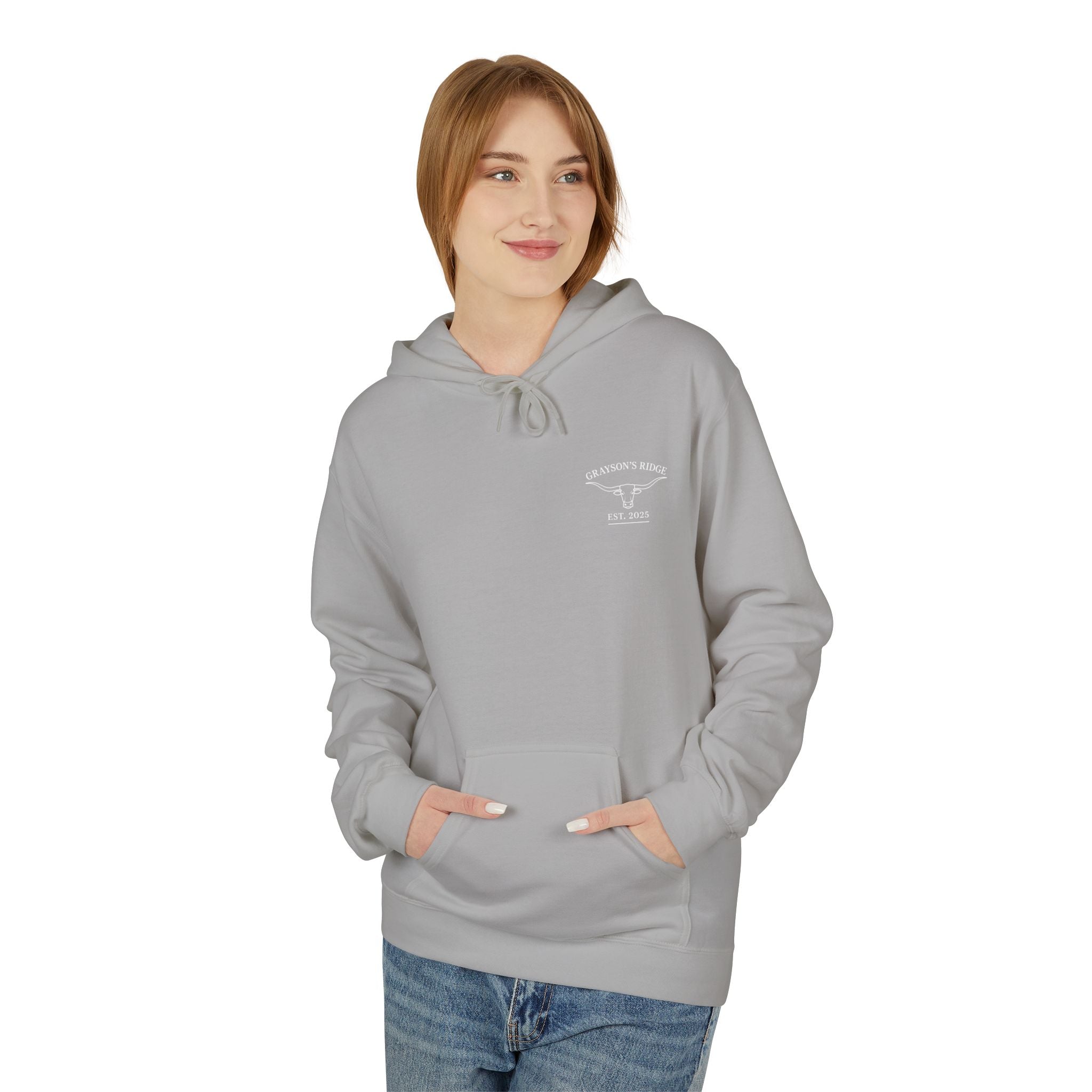 Farm Crest Hoodie – Grey "Grayson’s Ridge Farm" Pullover