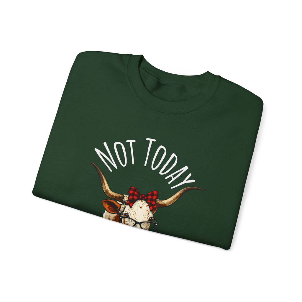 Not Today Heifer Crewneck Sweatshirt — Funny Cow Graphic Pullover for Women & Farm Lovers