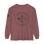 Grayson’s Ridge Farm Long Sleeve T-Shirt — Farm Logo Tee with Cross & American Flag