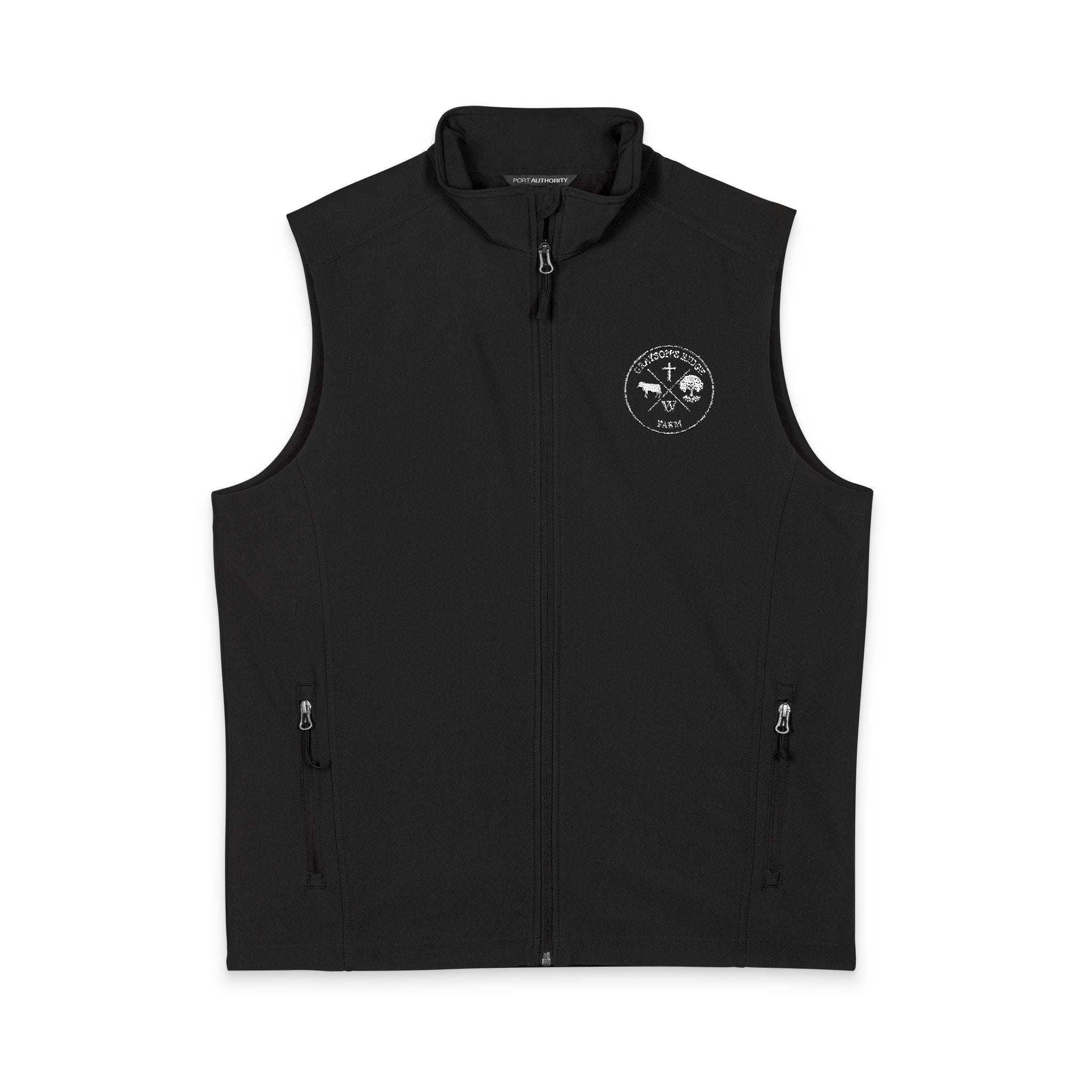 Men's Soft Shell Vest — Small Mountain Patch Chest Logo (Outdoor, Casual)
