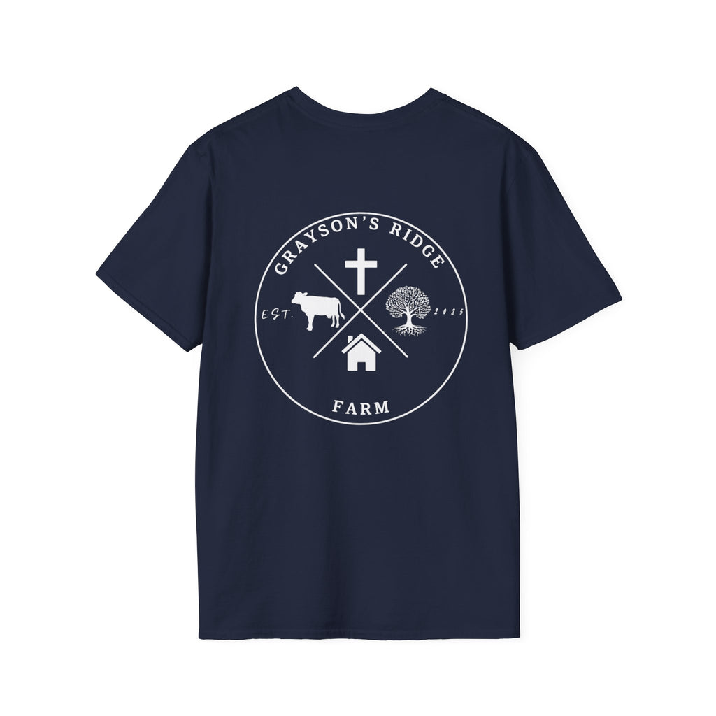 Rooted in Faith Farm T‑Shirt — 'Rooted in Faith' Longhorn & Grayson’s Ridge Farm Graphic Tee