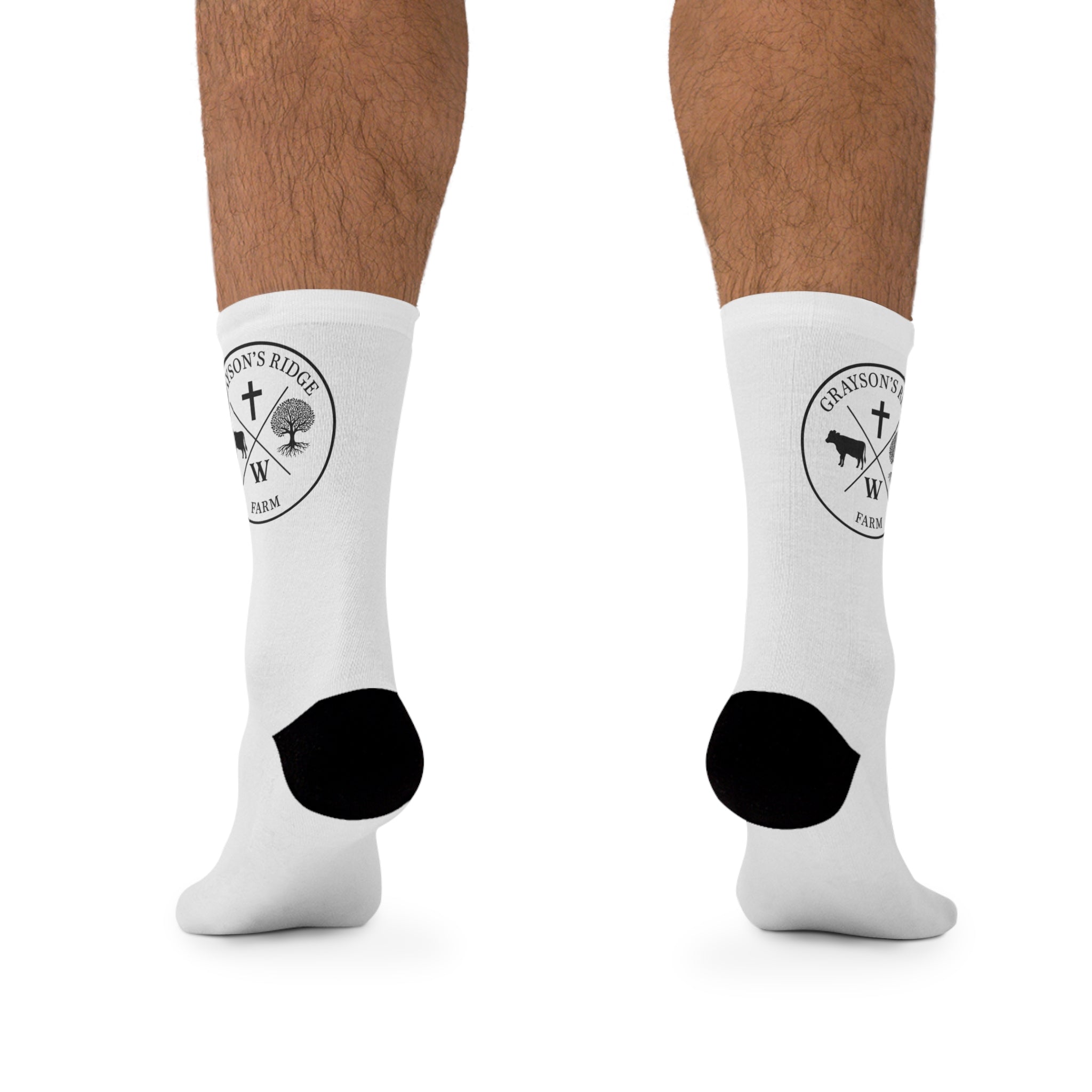 Recycled Poly Socks — Eco Athletic Crew Socks with Vintage Farm Crest