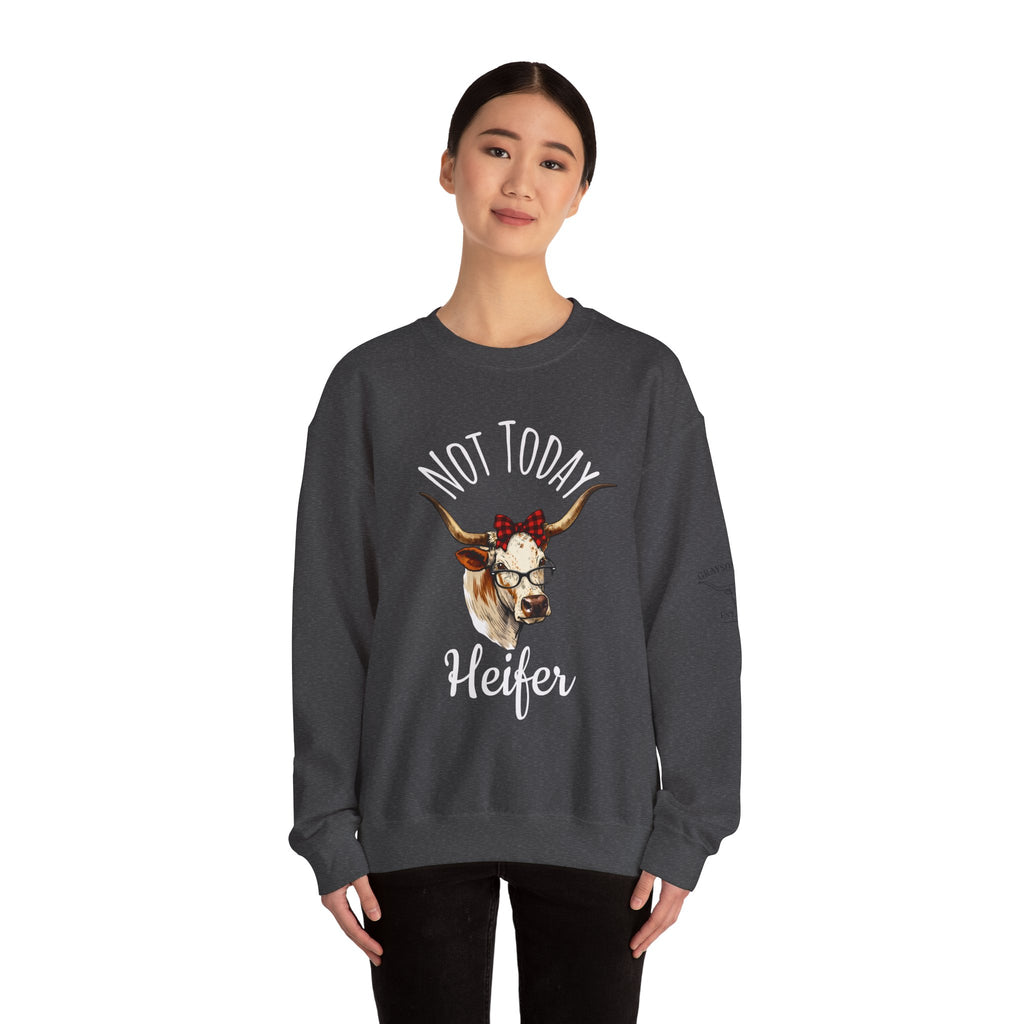 Not Today Heifer Crewneck Sweatshirt — Funny Cow Graphic Pullover for Women & Farm Lovers