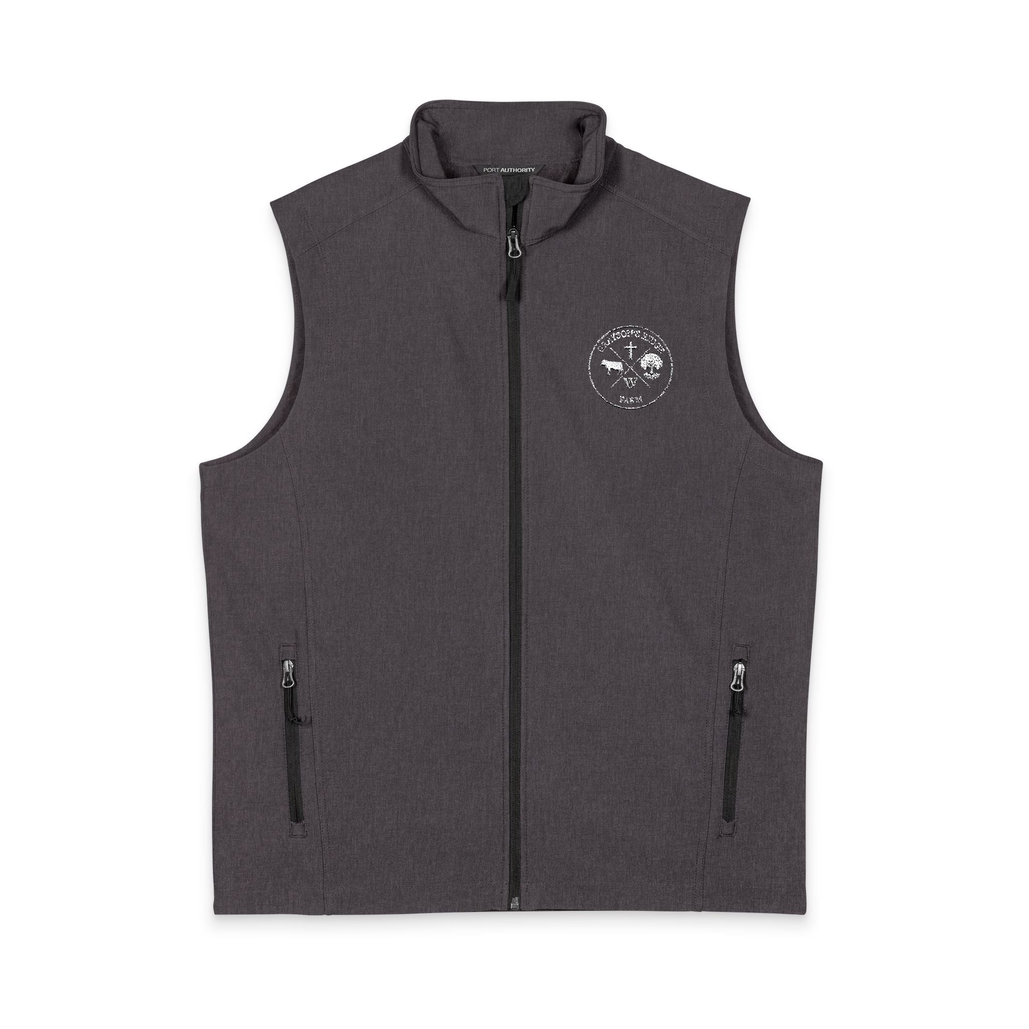 Men's Soft Shell Vest — Small Mountain Patch Chest Logo (Outdoor, Casual)