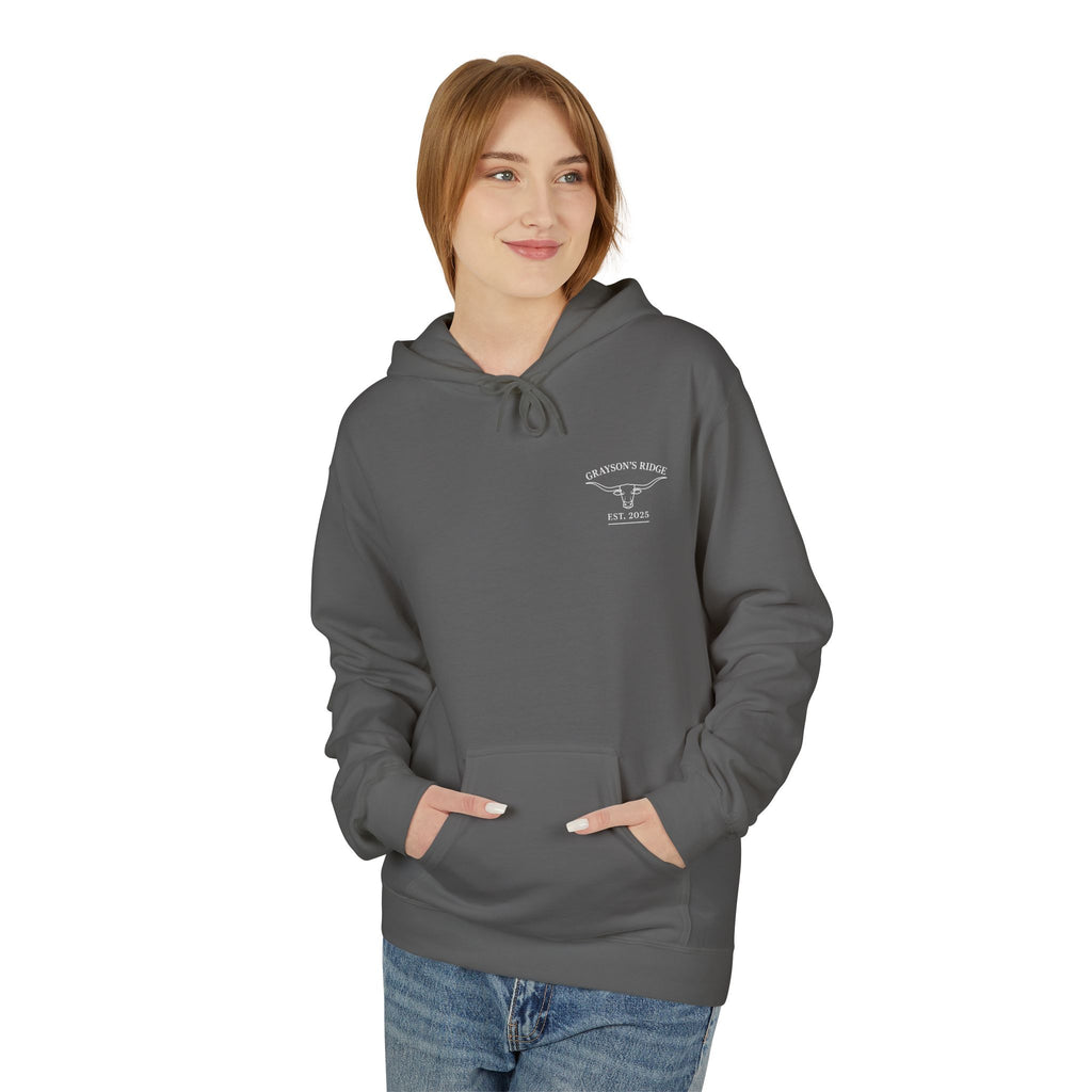 Farm Crest Hoodie – Grey "Grayson’s Ridge Farm" Pullover