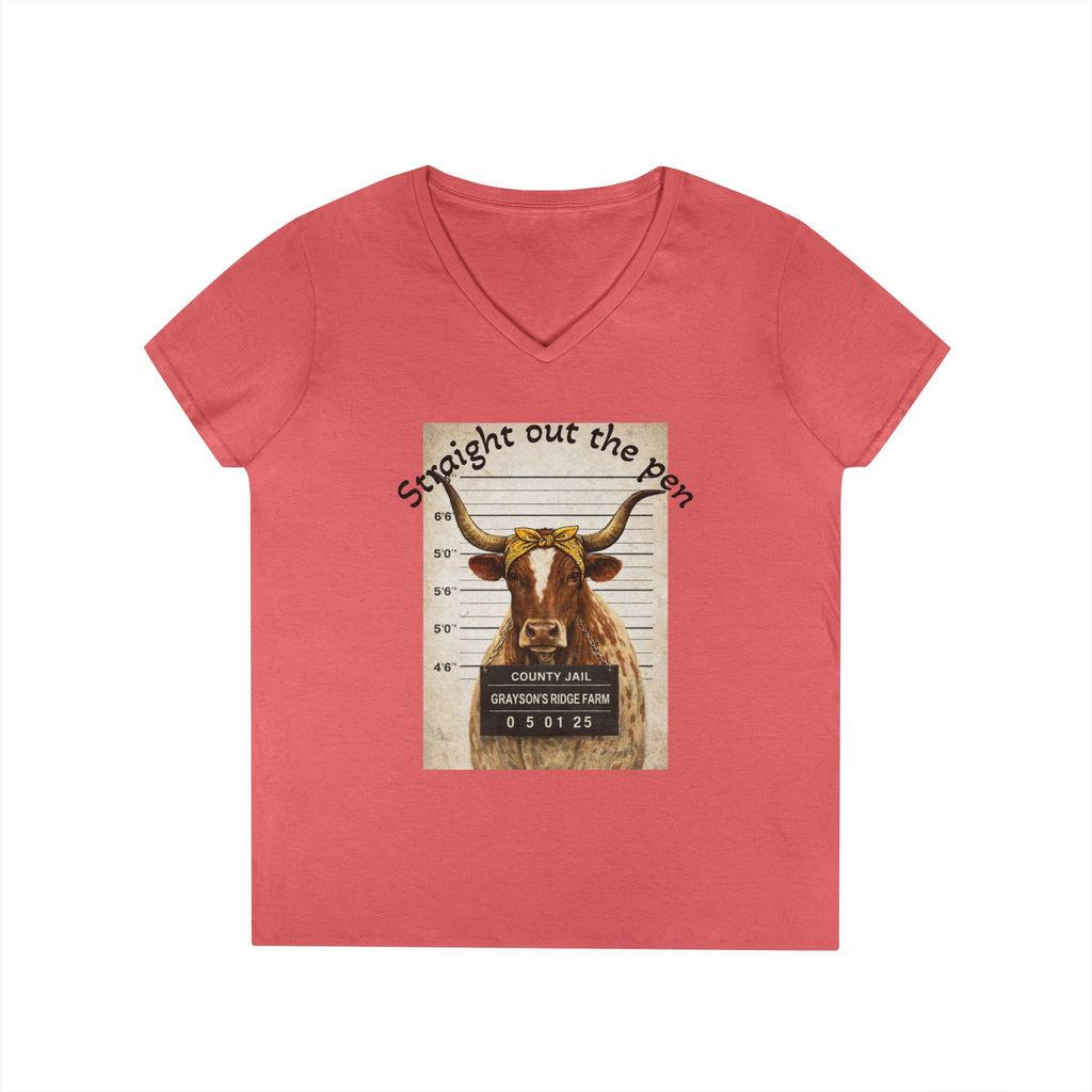 Straight Out The Pen Longhorn V-Neck Tee